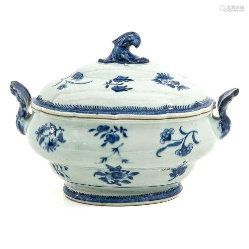 An Oval Blue and White Tureen