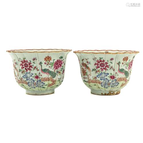 A Pair of Famille Rose Planters