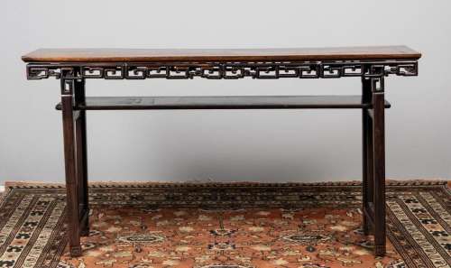 A Chinese hardwood altar table with pierced frieze. 76 1/2 x...