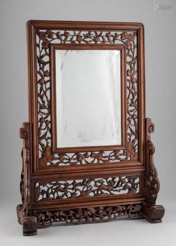 A Chinese hardwood framed table mirror, 32 1/2 x 23 in. (82....