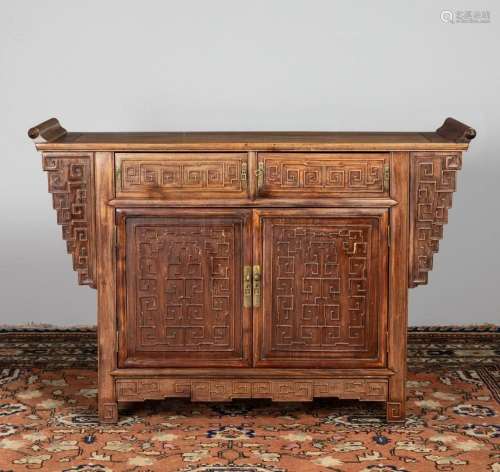 A Chinese hardwood cabinet, 36 1/2 x 53 1/2 x 18 in. (92.7 x...