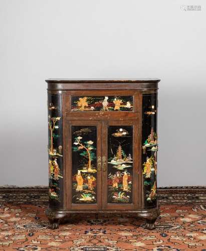 A Chinese black lacquered and onlaid cocktail cabinet. 40 1/...