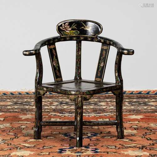 A Chinese black lacquered and floral painted child\'s corner...