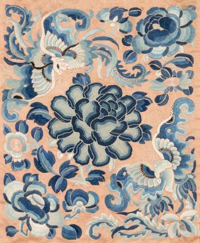 A framed Chinese silk embroidery, 11 1/4 x 9 1/4 in. (28.6 x...