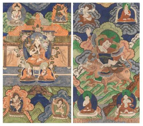 Two Sino-Tibetan thangkas. 14 1/2 in. (36.8 cm.) x 18 1/4 in...