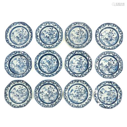 A Series of 12 Blue and White Plates