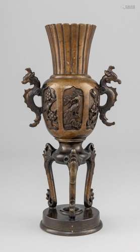 A Japanese bronze vase on a stand, 9 3/4 in. (24.8 cm.) h.