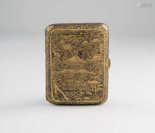 A Japanese Komai engraved cigarette case, 3 1/2 x 2 3/4 in. ...