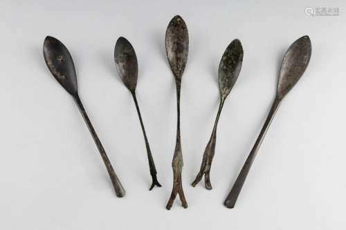 Five Korean Silla dynasty metal spoons.