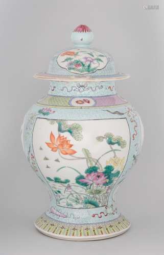 A large Chinese famille rose porcelain vase and cover, 19th ...