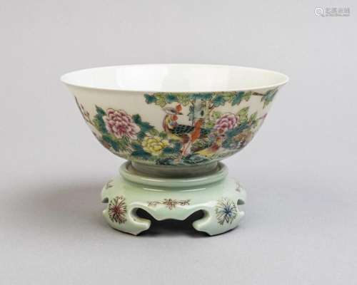 A Chinese polychrome pedestal bowl, Including base: 3 3/4 in...
