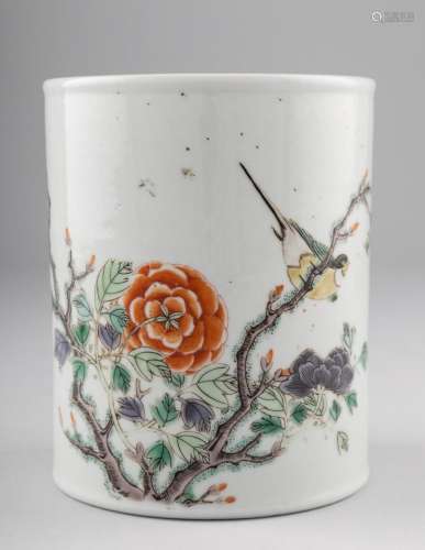 A Chinese famille rose brush holder, 5 1/4 in. (13.3 cm.) h.