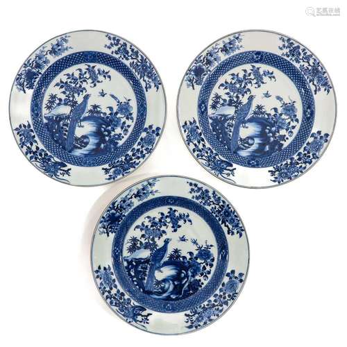 A Series of 3 Blue and White Plates