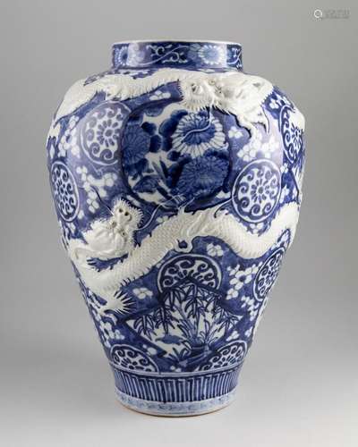 A large Chinese blue and white baluster shaped vase, 16 in. ...