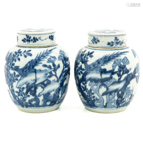 A Pair of Blue and White Ginger Jars