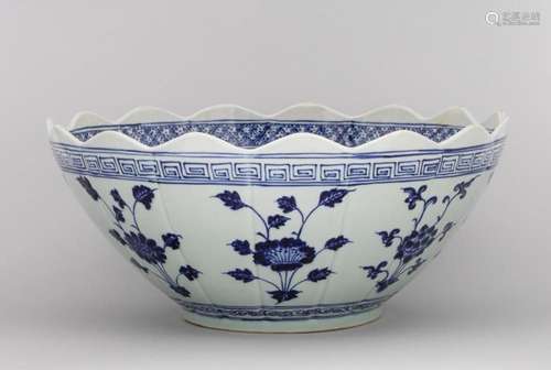 A Chinese blue and white Ming style petal notched bowl. 16 i...