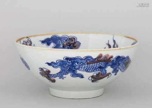 A Chinese blue and red \"Kirin Beast\" bowl, 4 1/2...