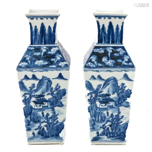 A Pair of Blue and White Vases