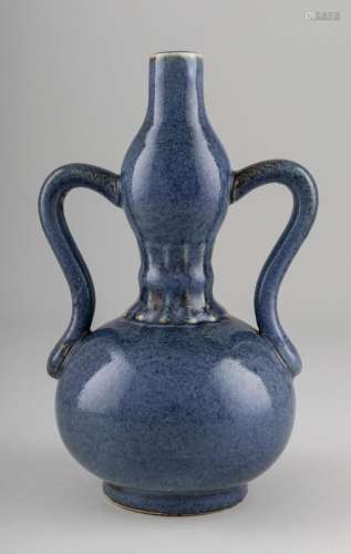 A Chinese cobalt blue glazed gourd vase, 10 1/2 in. (26.7 cm...
