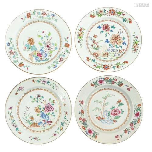 A Collection of 4 Famille Rose Plates