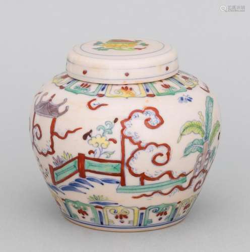 A Chinese famille verte small ginger jar with lid, 3 3/4 in....