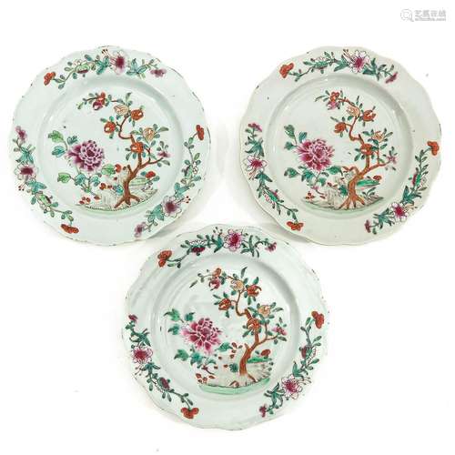 A Series of 3 Famille Rose Plates