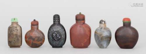 A collection of six Chinese snuff bottles, 3 in. (7.6 cm.) h...