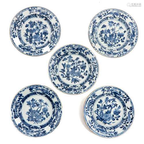 A Series of 5 Blue and White Plates