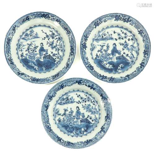 A Series of 3 Blue and White Plates