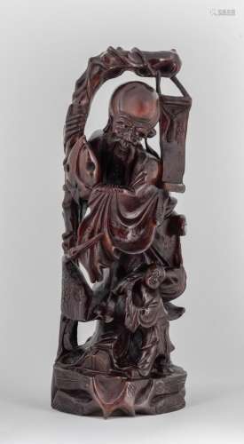 A Chinese rosewood carving of a Shou Lao. 24 x 9 1/2 in. (61...