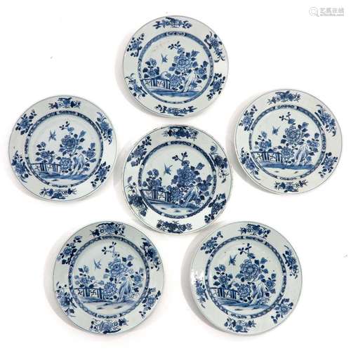 A Series of 6 Blue and White Plates