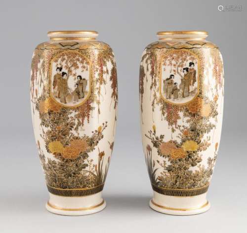 A pair of Japanese Satsuma hexagonal shaped vases