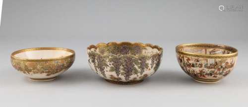 Three Satsuma pottery bowls, 6 in. (15.2 cm.) d.