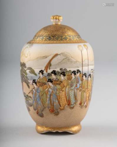 A fine Satsuma pottery ovoid vase and cover, 3 1/2 in. (8.9 ...