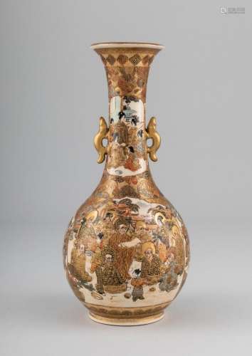A Satsuma pottery vase of globe and shaft form, 9 in. (22.9 ...