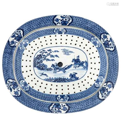 A Blue and White Serving Dish with Strainer