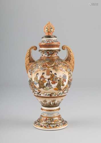 A Satsuma pottery baluster form vase and cover, 9 in. (22.9 ...