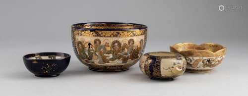 Four Satsuma pottery bowls, Largest: 5 1/2 in. (14 cm.) d.