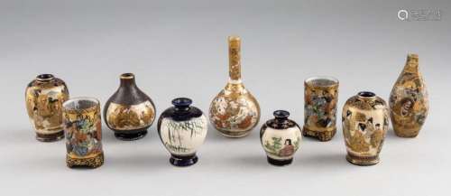 Nine Satsuma pottery miniature vases.