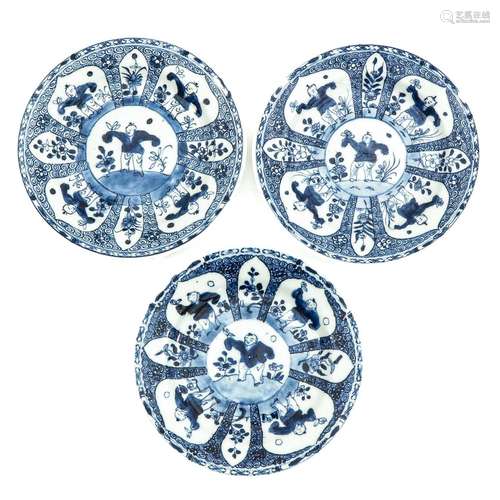 A Series of 3 Blue and White Plates