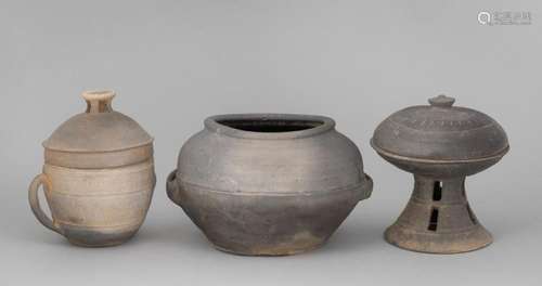 Three Korean light grey glazed tomb vessels