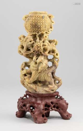 A Chinese soapstone carved figure of foo dogs, 10 in. (25.4 ...