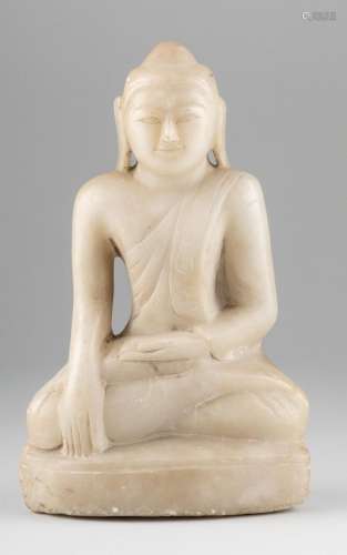 A white hardstone figure of the seated Buddha. 10 3/4 in. (2...