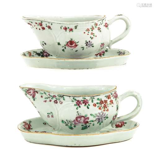 A Pair of Famille Rose Gravy Boats