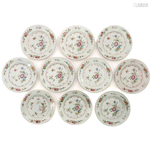 A Series of 10 Famille Rose Plates