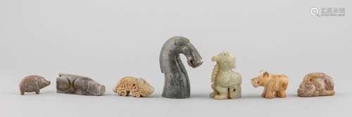 Seven Chinese carved jadeite figures of animals. (7) Height ...