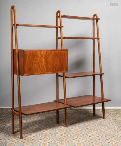 A mid-century modern teak Kurt Ostervig shelving unit with f...