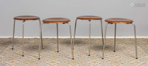 A set of four mid-century modern Fritz Hansen stacking stool...