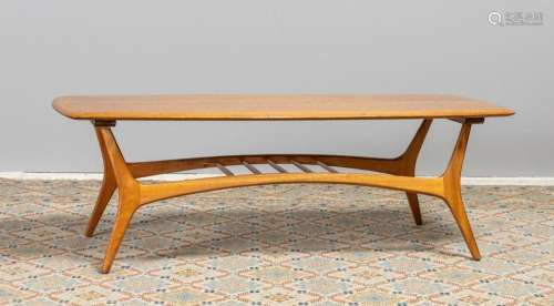 A mid-century modern teak two tier coffee table. 15 3/4 x 49...