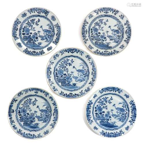 A Series of 5 Blue and White Plates